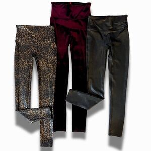 Spanx Leggings Lot of 3 S/P – Leopard, Velvet Merlot & Croc Faux Leather EUC